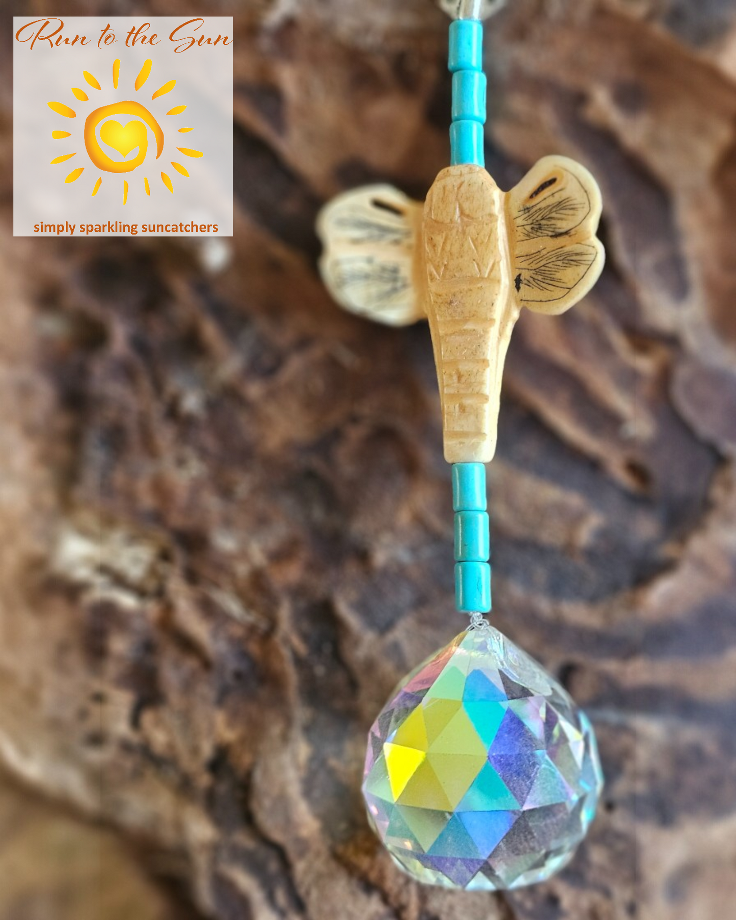 Bone dragonfly pendant with turquoise beads and silver accents detail
