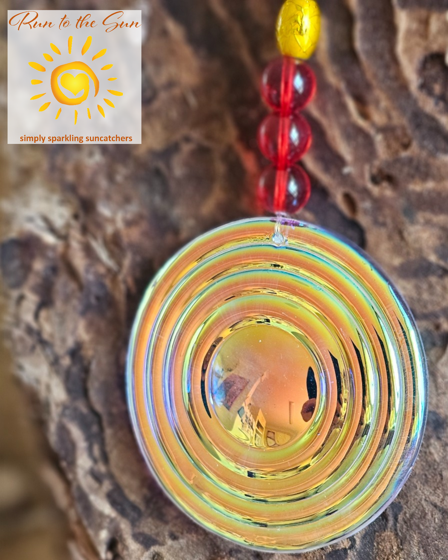 7cm faceted fire-polished glass pendant with Amethyst and red glass and gold beads suncatcher detail