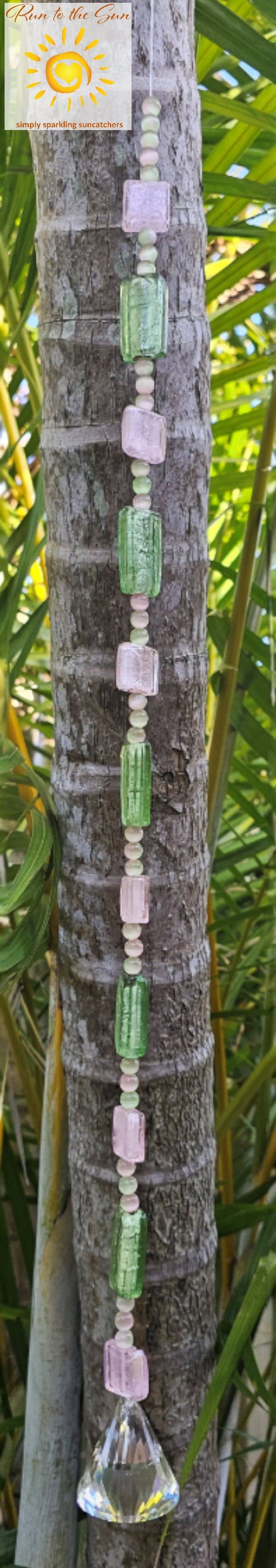 Green and Pink Frosted Glass Suncatcher