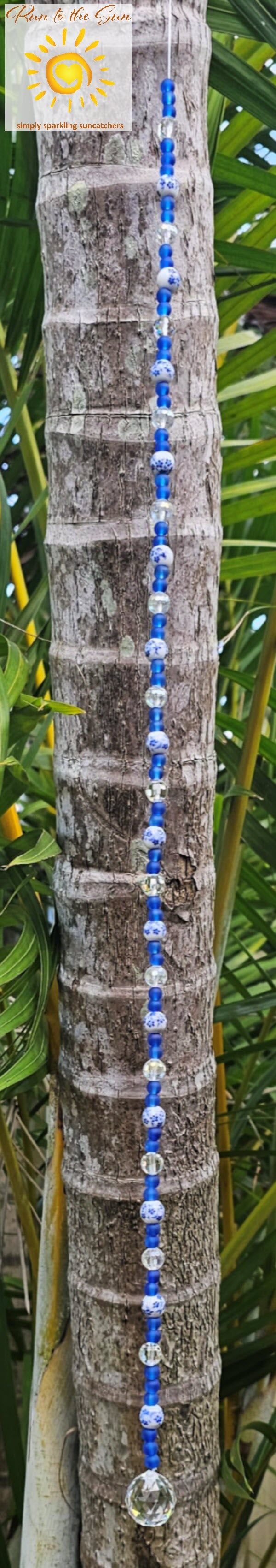 Blue Floral Bead Suncatcher