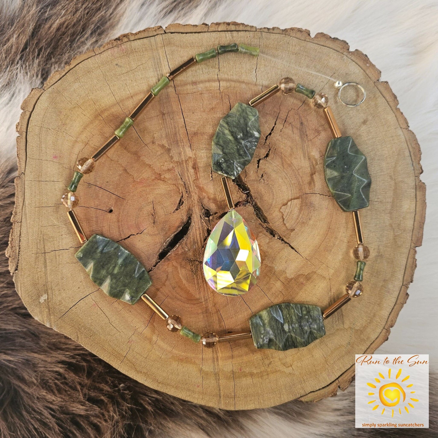 Jade and Bronze suncatcher with prism fire-polished pendant