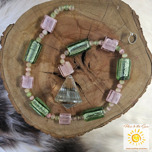 Green and Pink Frosted Glass Suncatcher